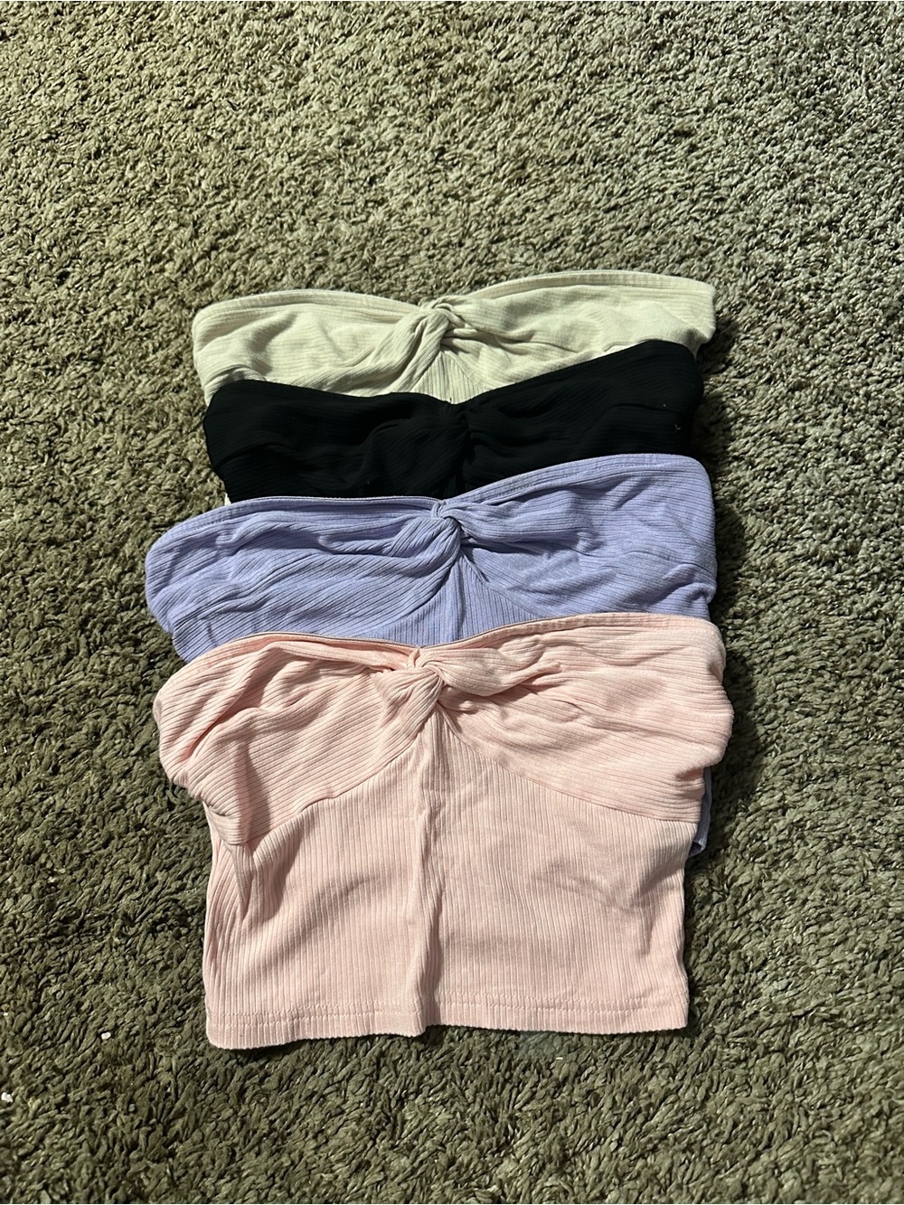 SHEIN Ribbed Twist-Front Tube Camisole Set — Cream, Black, Lavender, Pink